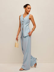 Cotton & Linen Tie-Back Vest With Pants Set
