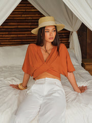 Cotton & Linen Criss-Cross Front Blouse