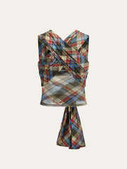 Semi-Sheer Plaid Knotted Tie-Back Top