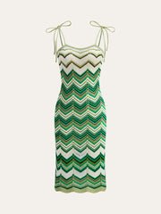 Chevron-Patterned Tie-Strap Knit Midi Dress