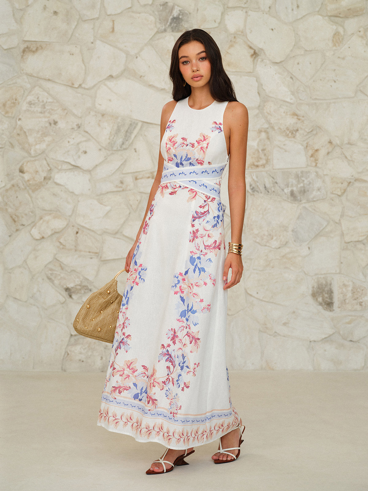 Sleeveless Floral Print Maxi Dress