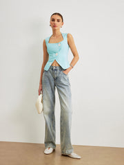 Cotton & Linen Asymmetrical Design Sleeveless Vest