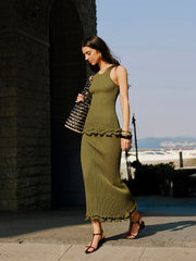 Lettuce Trim Sleeveless Knit Skirt Set