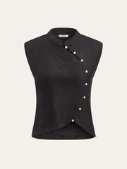Asymmetrical Pearl Button Vest