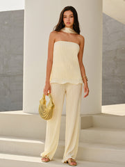 Mid-Rise Vertical Pleated Pants