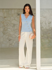 Sleeveless V-Neck Top With Gold Buttons