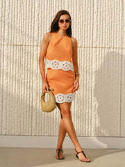 Floral-Cutout Hem Skirt