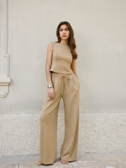 Mid-Waist Drawstring Wide-Leg Sweatpants