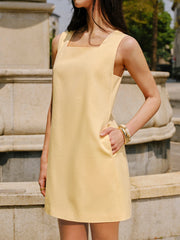 Cotton & Linen Button-Back Pocket Detail Dress