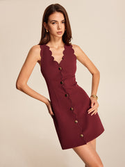 Button Detail Scalloped Cutout Dress