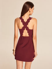 Button Detail Scalloped Cutout Dress