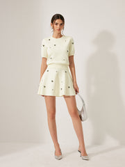 High-Waist Metal Detail Sweater Skirt