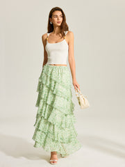 Semi-Sheer Golden Polka Dot Chiffon Tiered Skirt