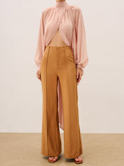 Trimmed Mid-Rise Wide-Leg Pants