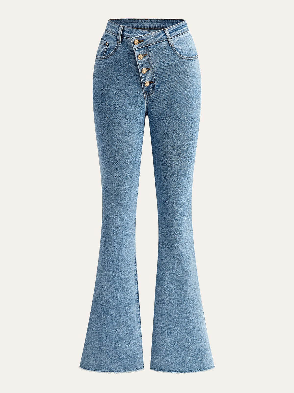 Mid-Waisted Button Flared Jeans