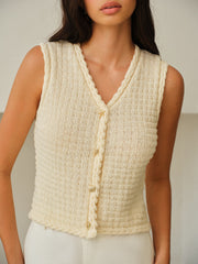 Sleeveless V-Neck Buttoned Vest