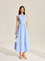 Back Bow Gingham Sleeveless Dress