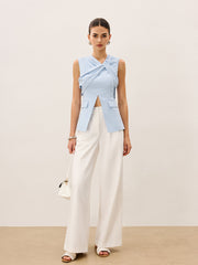 Linen & Cotton Pleated Sleeveless Vest