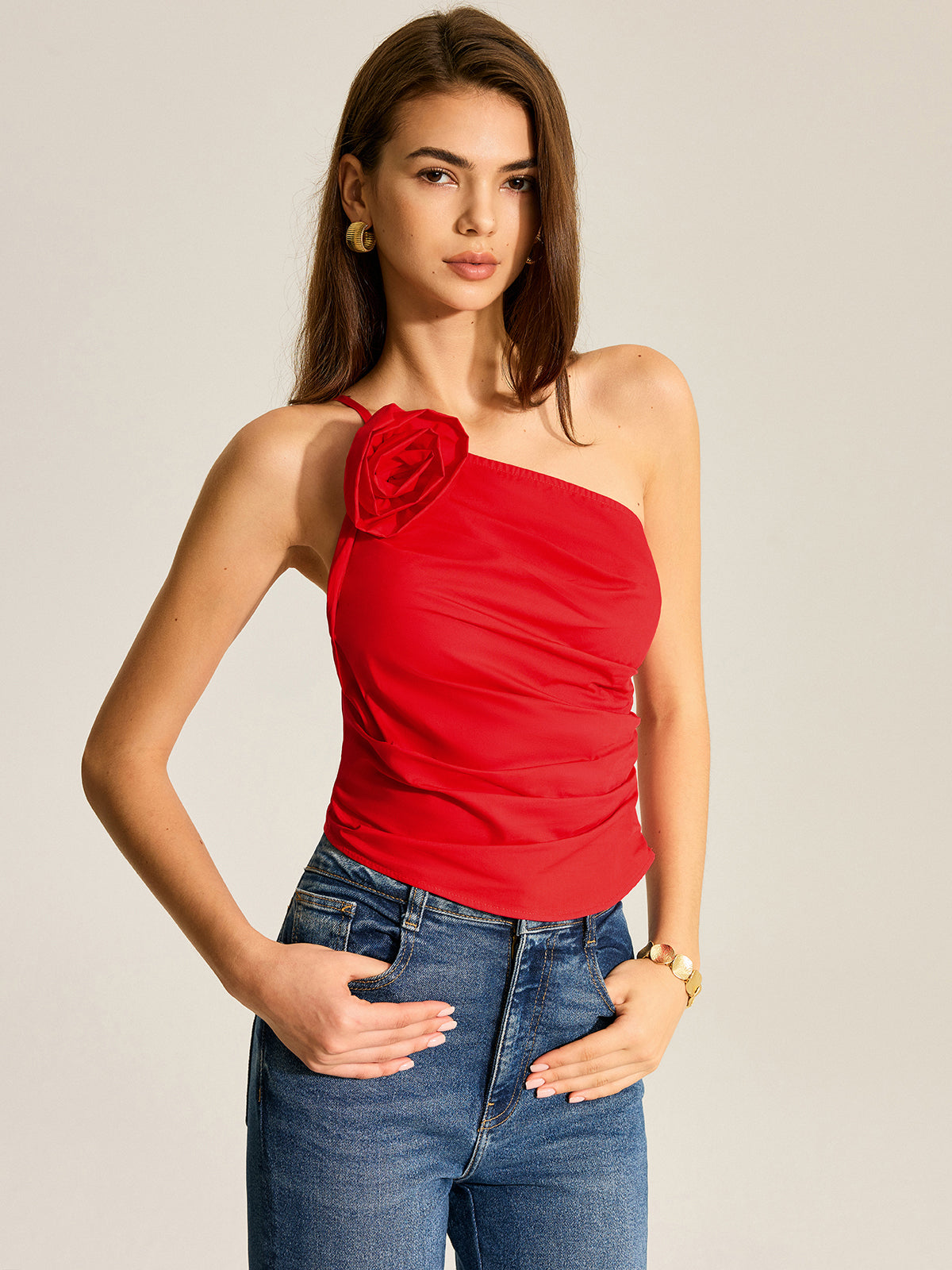 Floral One Shoulder Tank Top