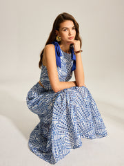 Sleeveless Contrast-Trim Top And Elastic-Waist Maxi Skirt Set