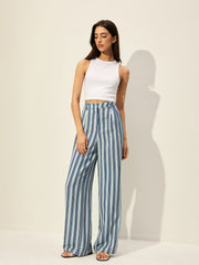 Cotton Blend High-Waist Striped Pants