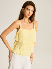 Beaded Strap Tiered Pleated Cami Top