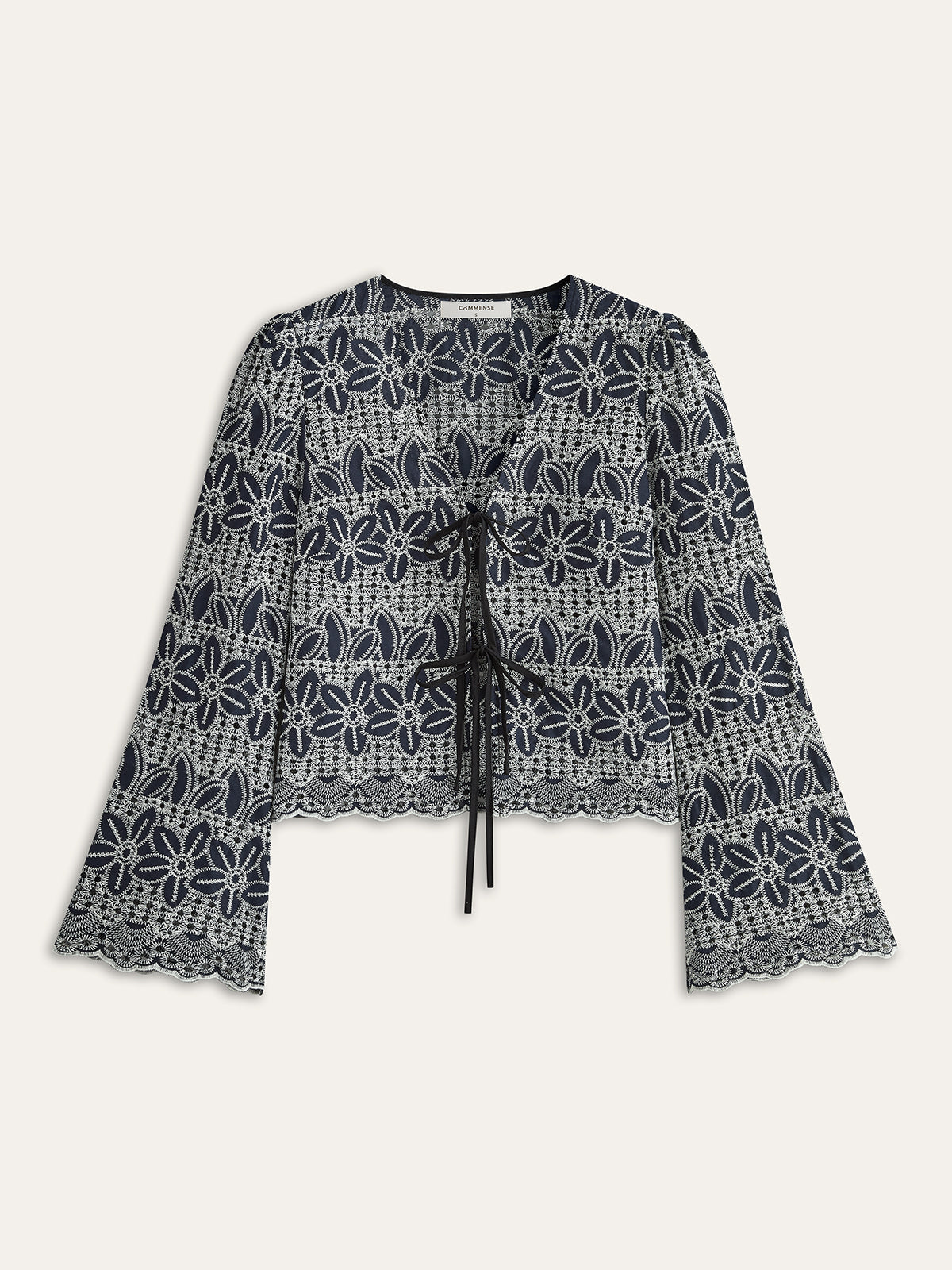 Embroidered Blouse with Tie-Front