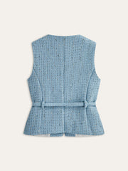 Tweed Sleeveless Belted Vest