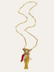 Fish & Chili Pendant Link Chain Necklace