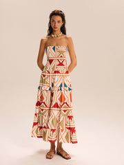 Color-Block Strapless Tiered Maxi Dress