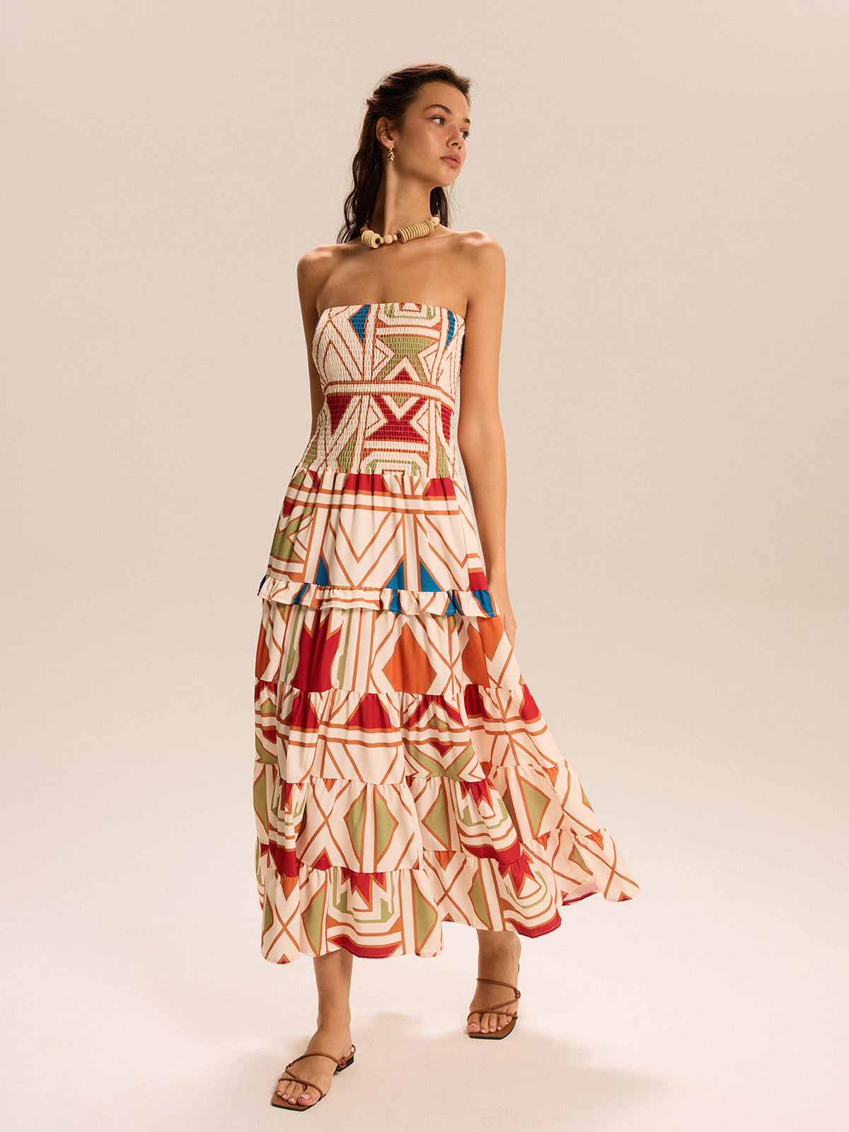 Color-Block Strapless Tiered Maxi Dress