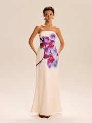 Strapless Floral Print Maxi Dress