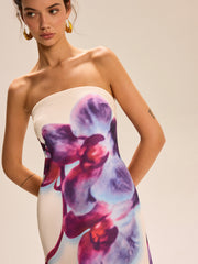 Strapless Floral Print Maxi Dress