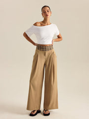 Pocketed Gingham Wide-Leg Pants