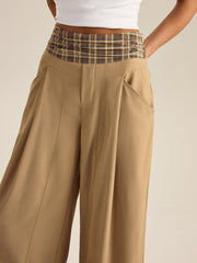 Pocketed Gingham Wide-Leg Pants