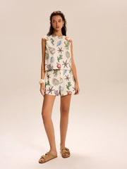 Seashell Print Sleeveless Top and Shorts Set