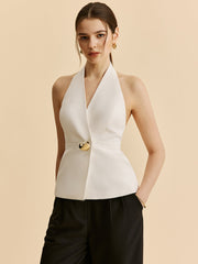 Halter Wrap Blazer Top With Pockets