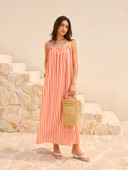 Striped Backless Maxi Dress