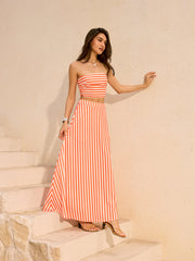Striped Strapless Top and Maxi Skirt Set