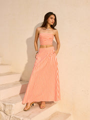 Striped Strapless Top and Maxi Skirt Set