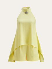Halter Neck Asymmetric Hem Shorts Set