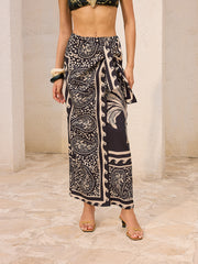 Palm Print Maxi Skirt With Paisley Border