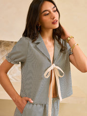 Striped Shorts Set with Tie-Front