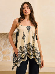 Bohe Print Tassel Tie-Back Tank Top