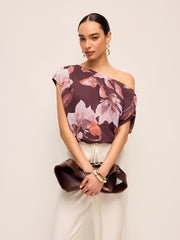 One-Shoulder Floral Belted Blouse