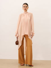 Ruffled Oversized Semi-Sheer Chiffon Blouse