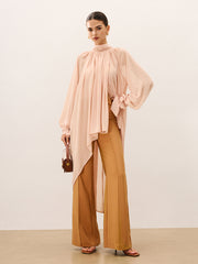 Ruffled Oversized Semi-Sheer Chiffon Blouse