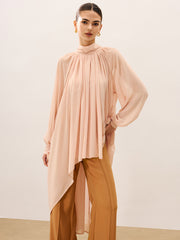 Ruffled Oversized Semi-Sheer Chiffon Blouse