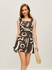 Abstract Print Back Tie Dress