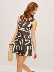 Abstract Print Back Tie Dress